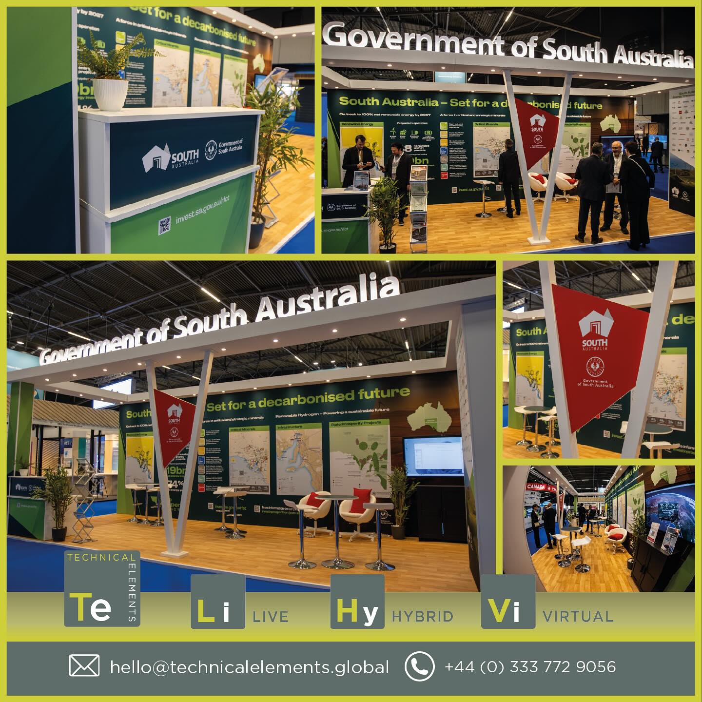 It was a pleasure to once again work with the lovely team from the @government_of_south_australia to provide exhibition stand design, fabrication and installation services last week. As shown we provided custom metalwork and a roof pelmet structure with inset lighting installed onto an elevated floor with full print graphic wrapped walls, furniture, screens and associated stand decor #exhibition #standbuild #congress #southaustralia #conferenceav